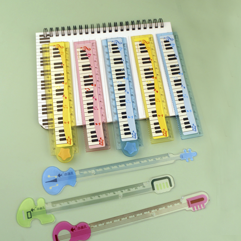 韩版乐器尺子小学生钢琴吉他音符折叠高颜值可爱透明直尺学习用品