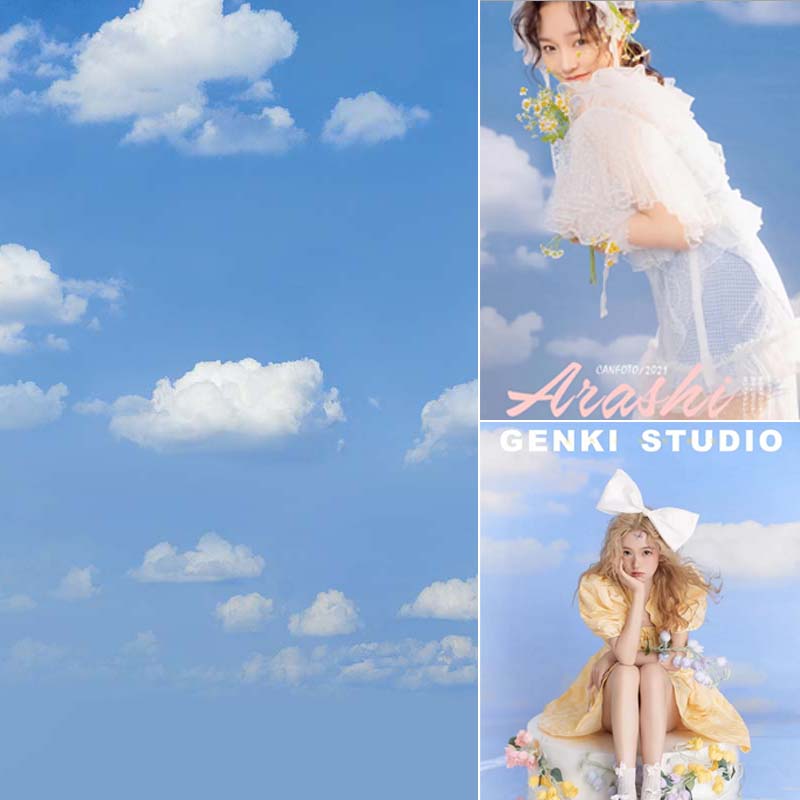 艺术写真蓝天白云拍照背景蓝色天空摄影背景布儿童白云写真喷绘布