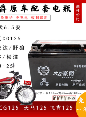 12N6.5摩托车电瓶CG125电池12v6.5A飞肯豪江骑士踏板珠江宗申CG款