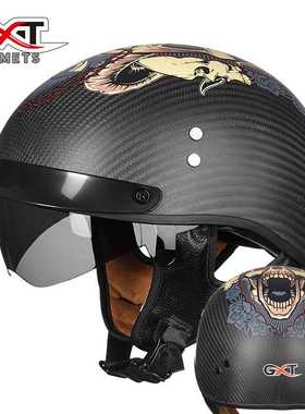 正品GXT摩托车碳纤维夏季透气半盔复古太子男女机车安全帽头盔A20