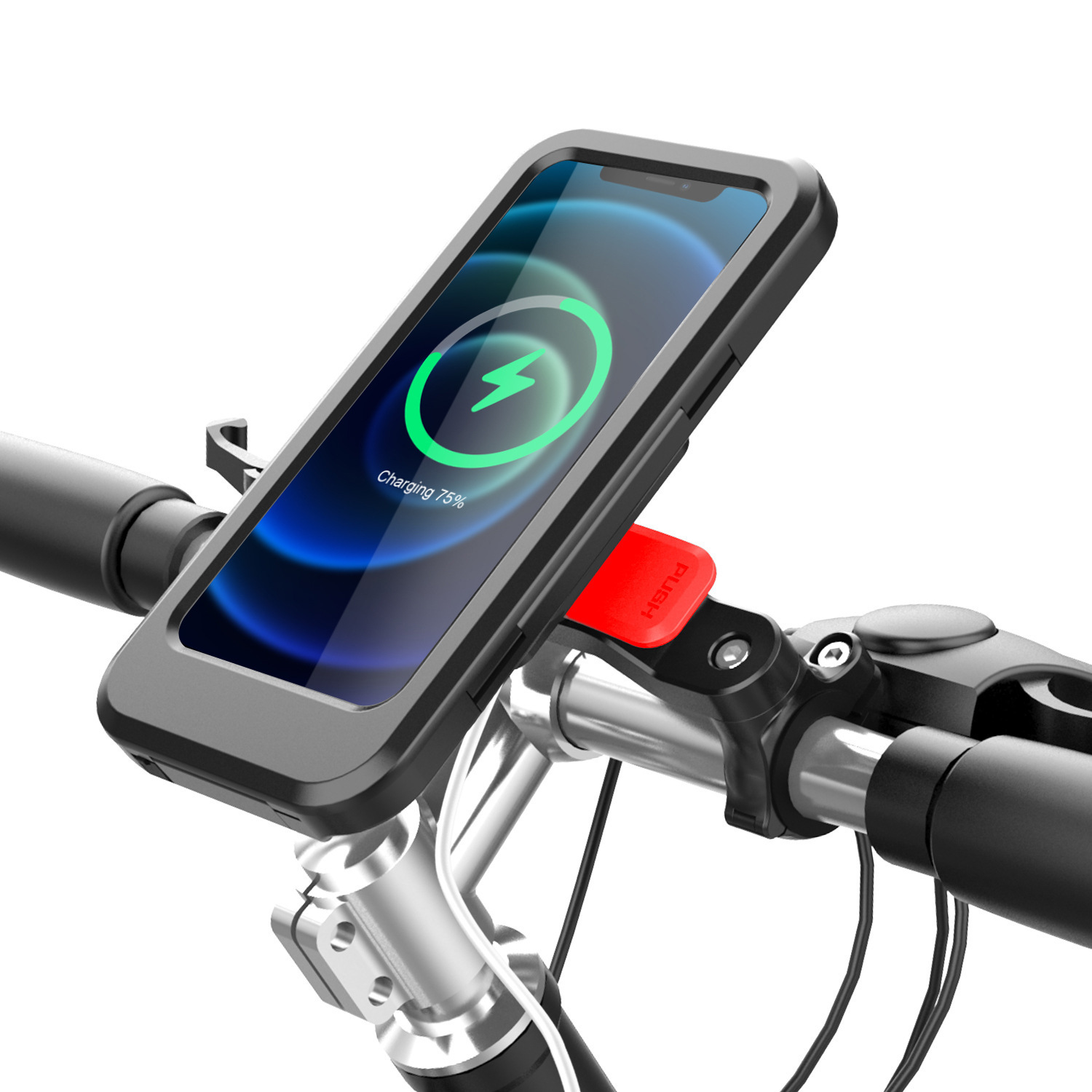 新款自行车手机支架电动摩托车带无线充电防水手机架外卖导航支架