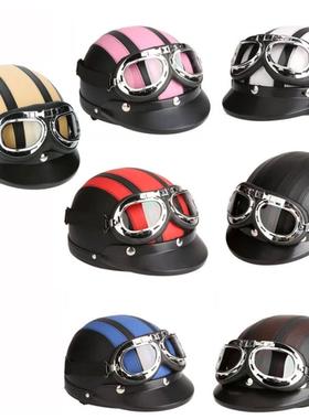 摩托车哈利头盔男女四季通用安全帽电动车骑行保暖皮盔夏半盔
