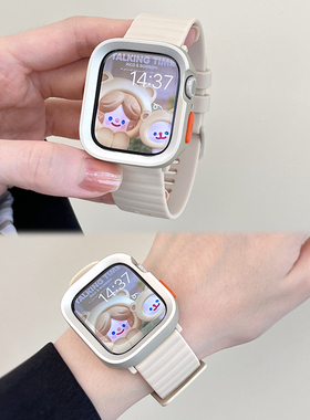 JUNMI适用于苹果手表iwatch表带液态硅胶波浪纹款apple watch987654321se代休闲运动表带男女通用手表保护壳