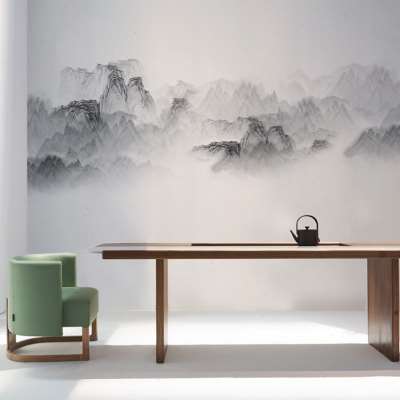 新中式水墨意境山水客厅沙发背景墙壁纸卧室书房茶室壁画墙布墙纸