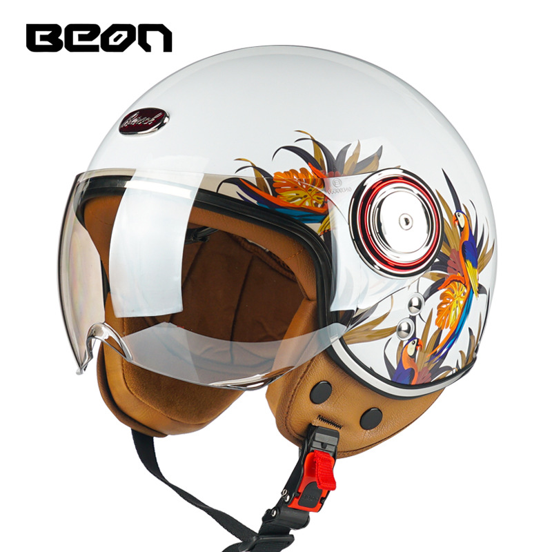 BEON摩托车头盔电动车女半盔复古3C认证哈雷男安全帽踏板个性防晒