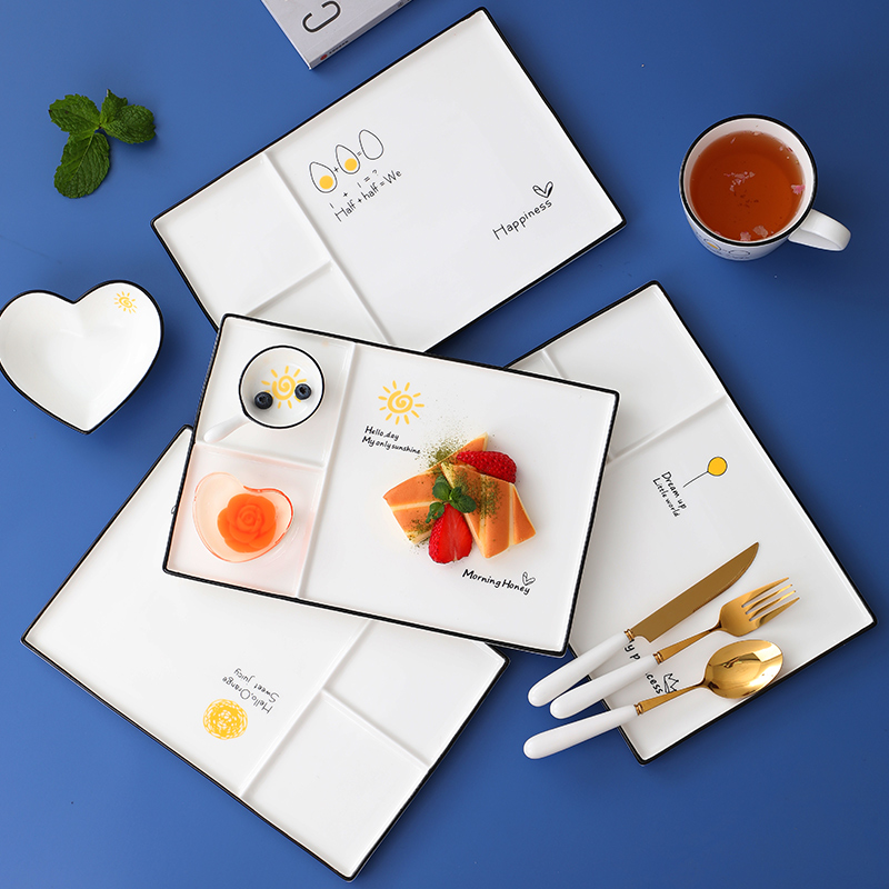 可爱儿童早餐餐具套装一人食创意网红家用卡通分格餐盘牛排餐盘子