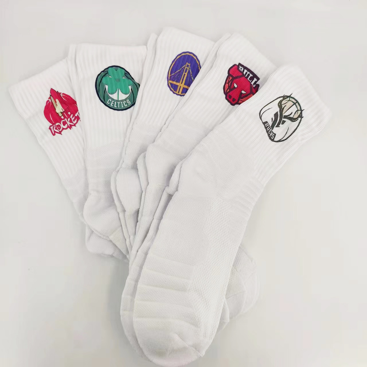 白色球袜湖人勇士掘金火箭公牛球队标志篮球运动袜高筒毛巾底加厚
