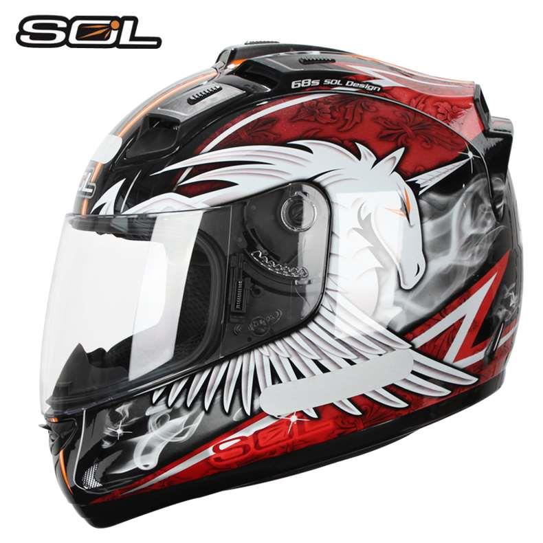 新品SOL摩托车头盔女全覆式夏季全盔男跑赛车安全机车独角兽LED灯