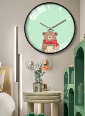 卡通可爱儿童房挂钟客厅卧室创意简约静音钟表时钟挂表挂墙幼儿园