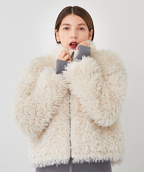 日本贵牌2023冬季女式立领纯色毛绒大衣外贸原单宽松短款拉链外套