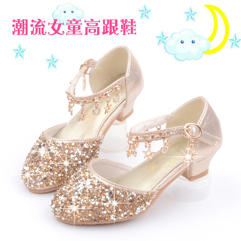 女童水晶鞋2024春秋新款儿童皮鞋表演出鞋小女孩公主走秀高跟单鞋