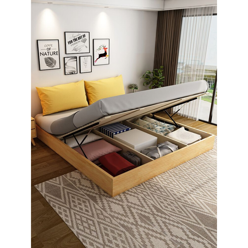 落地榻榻米储物床北欧收纳双人床小户型板式现代简约高箱气压矮床