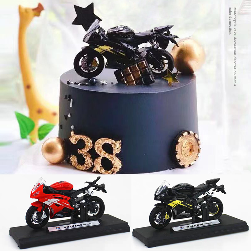 白红色黑色 摩托车蛋糕摆件 男士生日装饰 齿轮轮胎硅胶模具 模型
