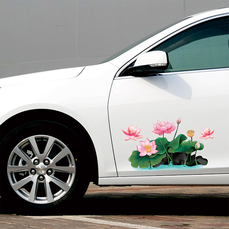 汽车车身荷花贴纸创意个性车门莲花图案贴画大面积遮划痕车上花朵