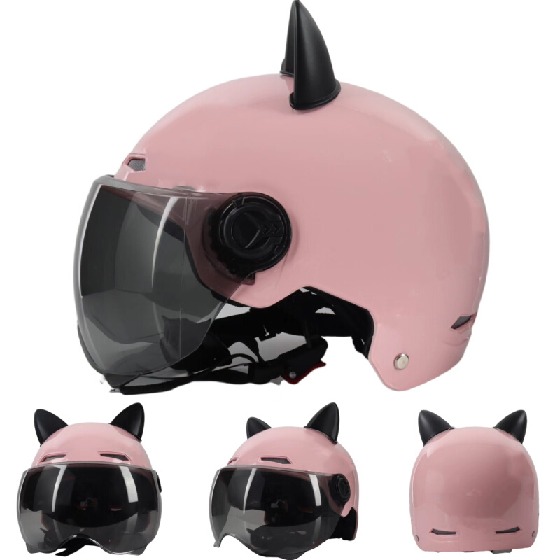 3C头盔男女士带耳朵电动摩托车机车防晒冬季半盔夏季骑行安全帽