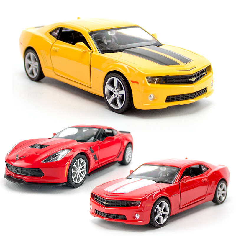 黄红色雪佛兰科迈罗克尔维特C7车模型摆件合金回力小轿车汽车玩具