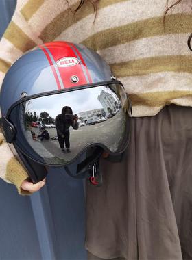 摩托车头盔护目镜复古机车骑行全盔风镜3/4半盔防风遮阳泡泡镜片
