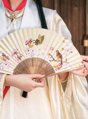 故宫系列  中国风折扇手绘穿纸串面扇出国礼品古风舞蹈汉服小扇子