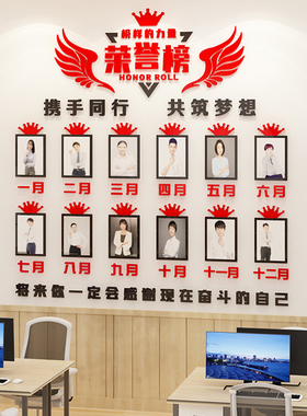 员工荣誉榜风采照片墙励志标语办公室墙面装饰团队企业文化展示墙