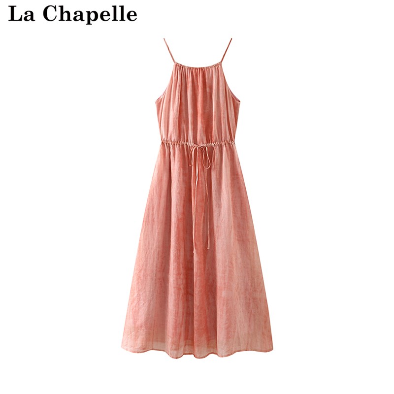 拉夏贝尔/La Chapelle夏季新款气质扎染吊带裙收腰显瘦连衣裙女士