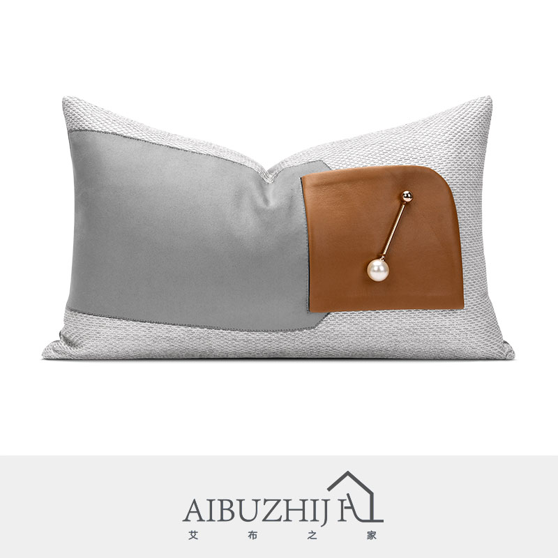 北欧现代简约轻奢沙发样板灰色几何图形饰品装饰定制抱枕床头靠垫