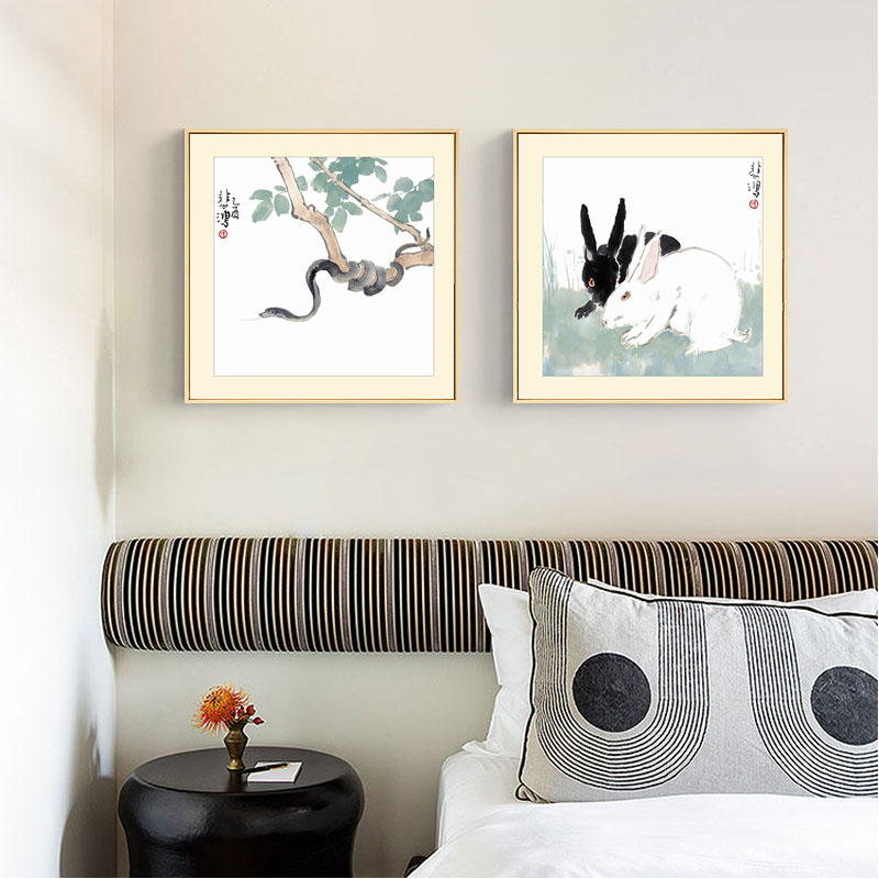 新中式装饰画十二生肖动物挂画书房卧室床头宾馆酒店饭厅墙上壁画