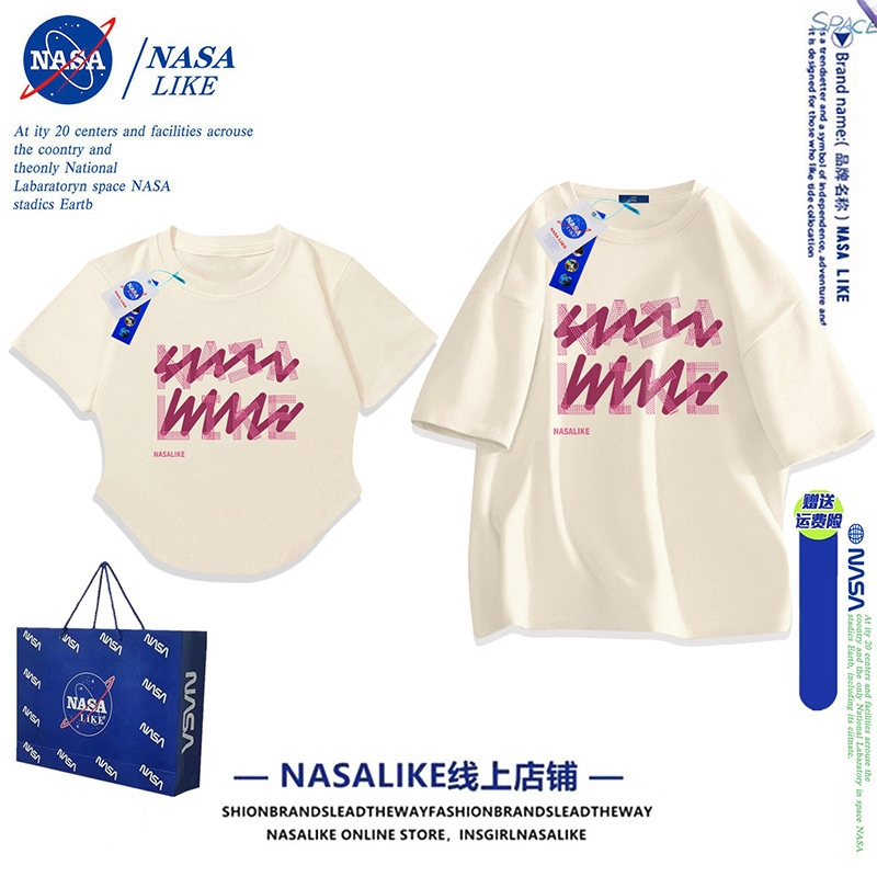 NASA联名一长一短情侣装纯棉T恤短袖男女2024新款夏爆款潮牌半袖
