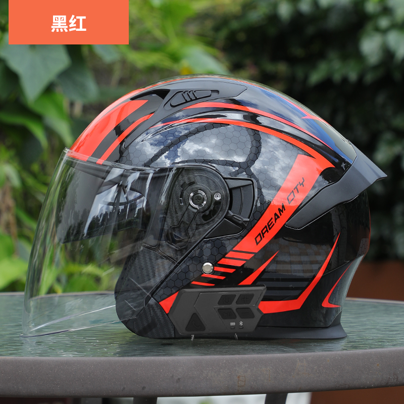 3c认证带一体电动摩托车头盔男女四季通用半盔安全帽蓝牙耳机内置