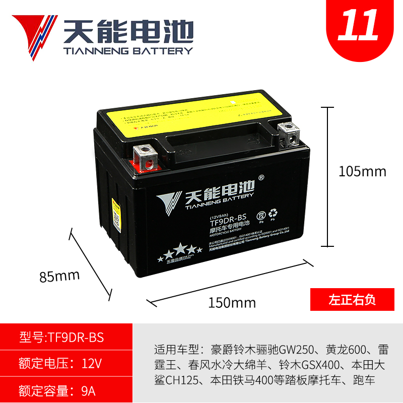 摩托车电瓶YTX9-BS黄龙600/300光阳250贝纳利GW25012V通用干电池