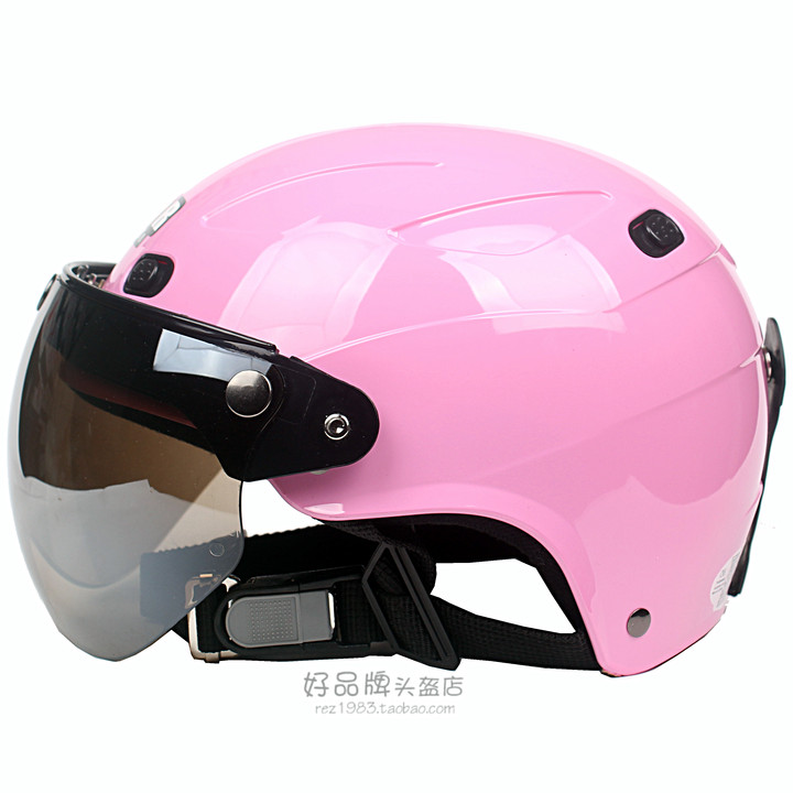 台湾正安粉色雪盔哈雷电动摩托车头盔安全帽男女防晒紫外线四夏季