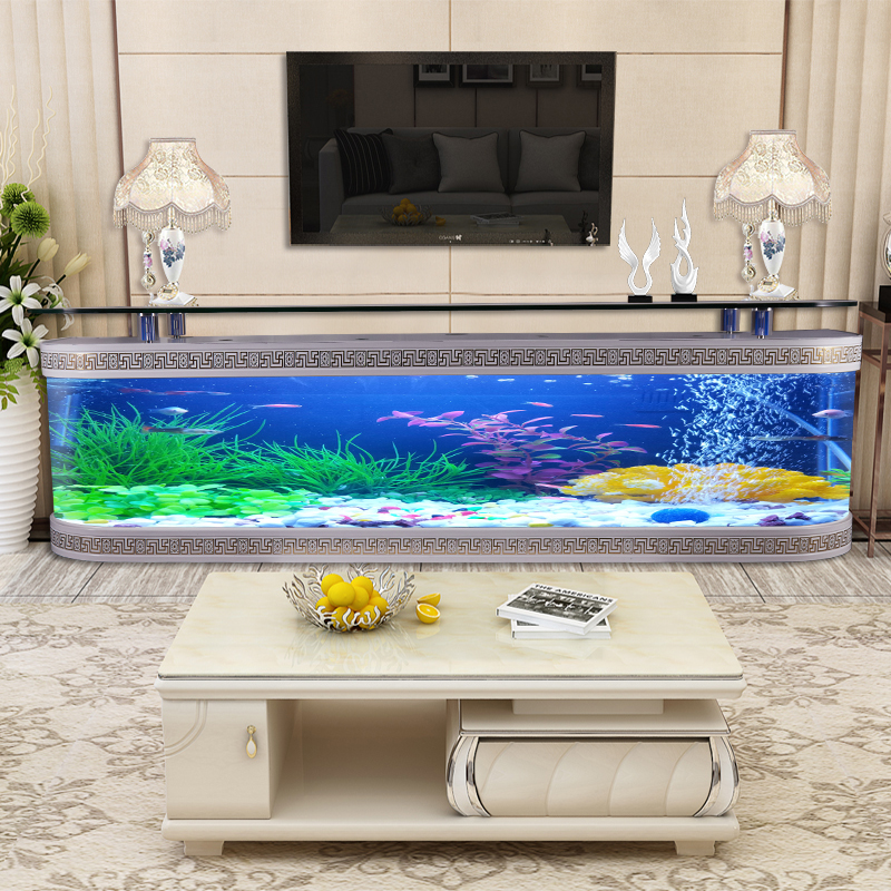 欧式鱼缸电视柜家用生态免换水中大型静音玻璃茶几落地客厅金鱼缸