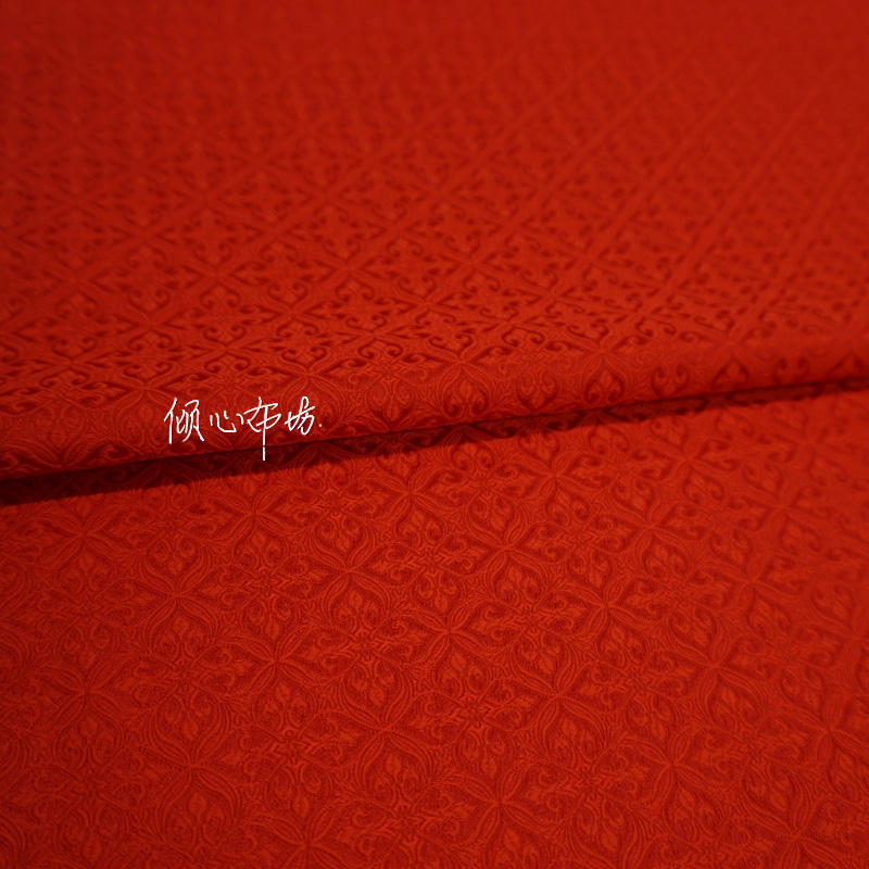 大红色碎花底纹织锦缎布料 国风中式丝绸缎子面料 古装唐装汉服