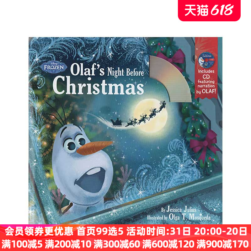 【附音频CD】冰雪奇缘 雪宝的圣诞夜 英文原版绘本 Olaf's Night Before Christmas Book & CD 迪斯尼 亲子唱读绘本 英语书籍