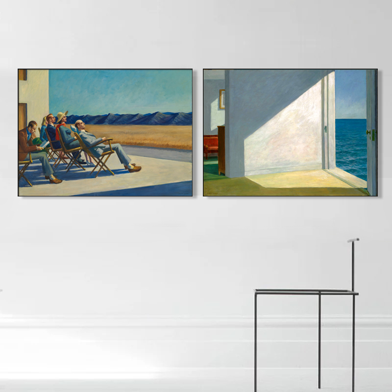 霍普风景装饰画靠海的房间现代客厅小众复古油画横版艺术人物挂画
