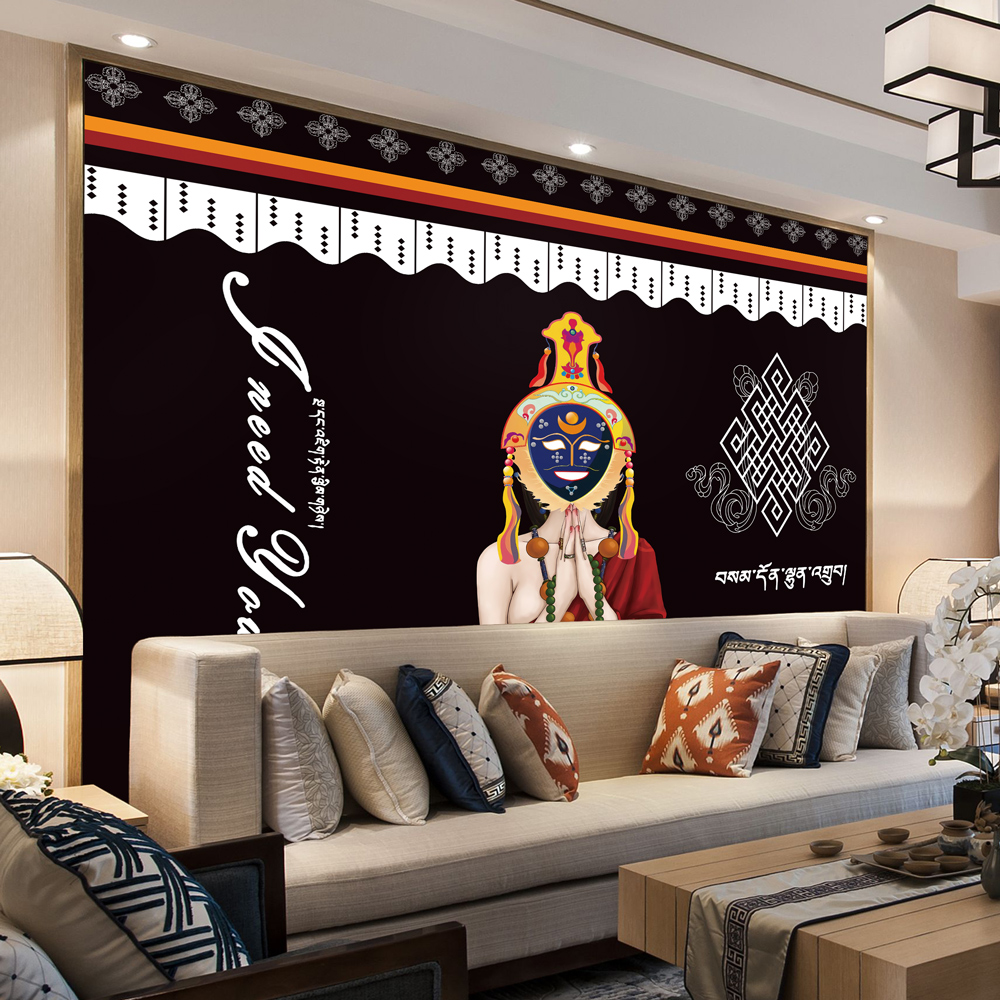 藏式墙布挂毯网红民族风客厅电视背景布床头装饰画玄关挂布定制
