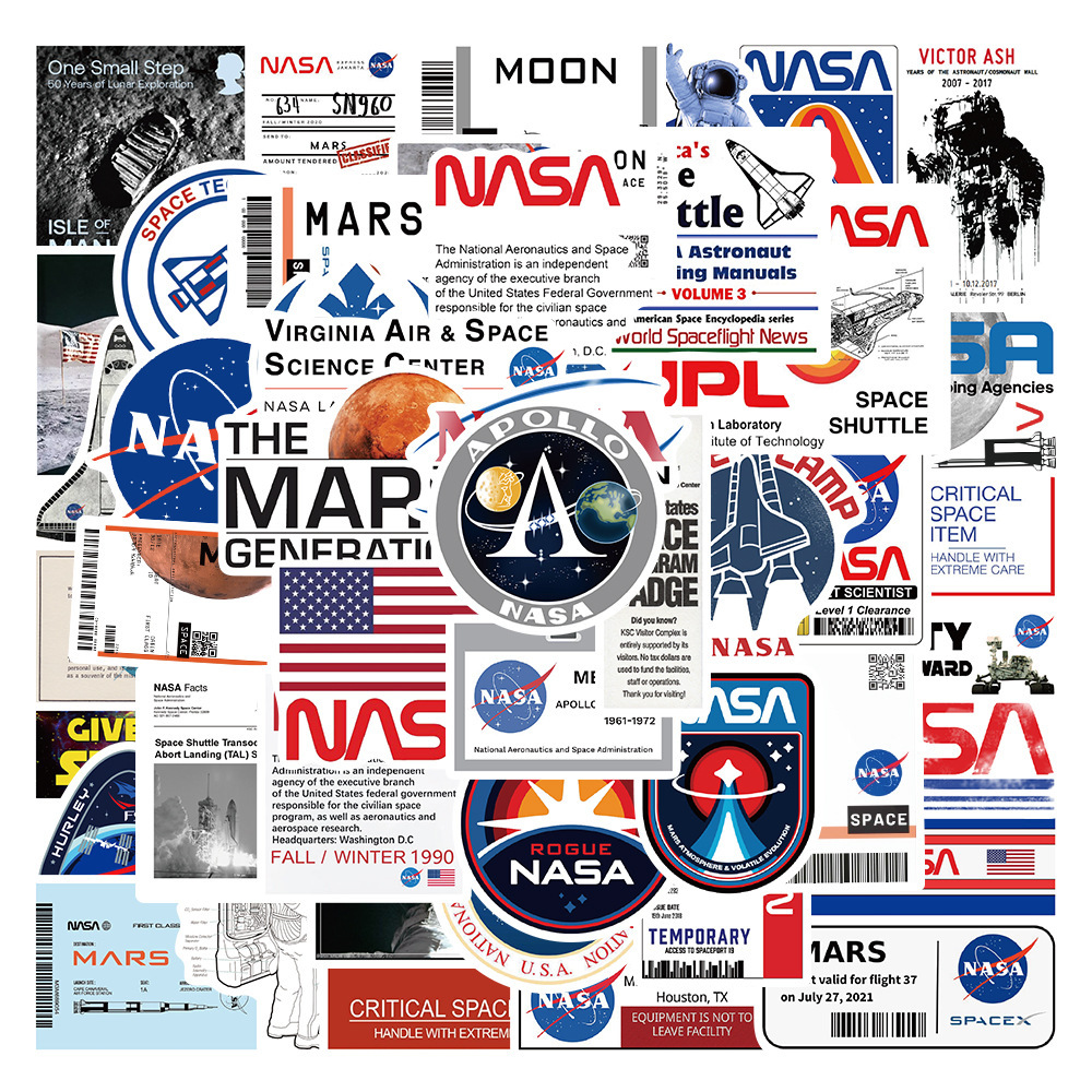 50张NASA宇航员星球手账贴纸贴画涂鸦行李箱汽车摩托车头盔防水