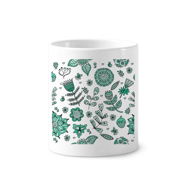 绿色简笔画花朵植物花纹陶瓷刷牙杯子笔筒白色马克杯礼物