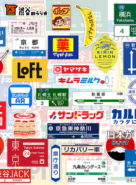 日本潮牌文字标签站牌贴纸韩国ins风电脑手机ipad光面行李箱贴纸