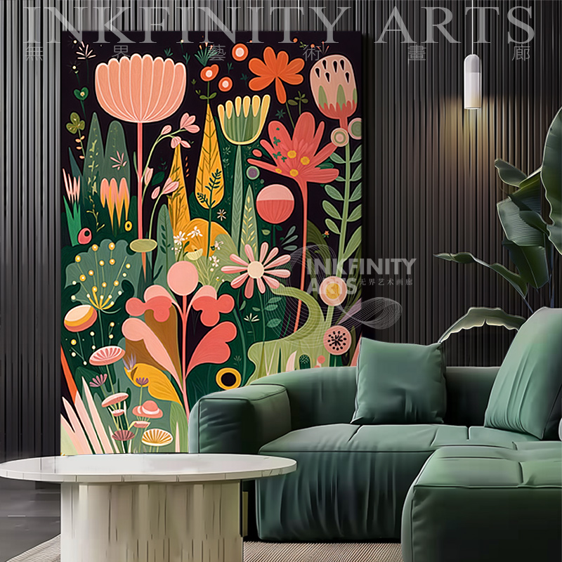 现代简约北欧客厅玄关手绘油画抽象艺术插画植物花卉装饰画落地画