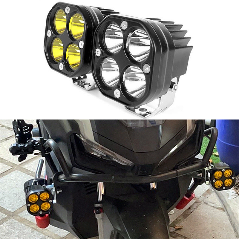 摩托车灯改装外置LED射灯雾灯前照灯3寸方灯护杠加装灯大灯辅助灯
