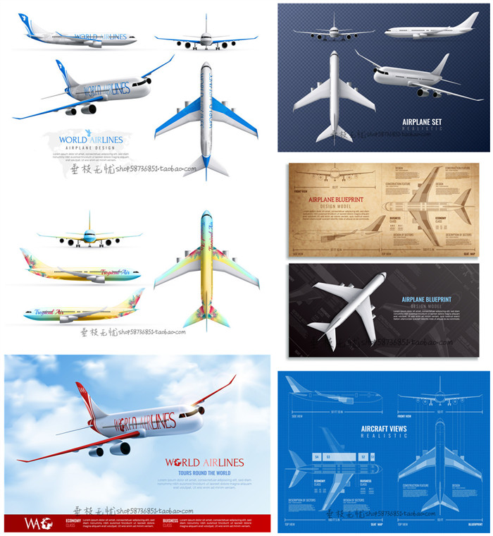 A3976矢量飞机手稿图纸插画 AI设计素材