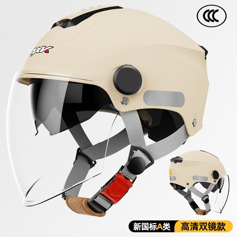 新款摩托车头盔男3C电动车半盔三c女复古骑行机车百搭四分之三盔