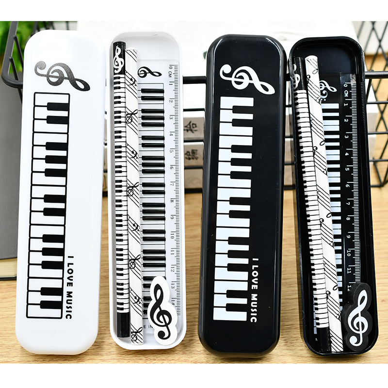 台湾音乐文具铅笔盒简约钢琴键盘图案文具盒高音谱号音符文艺笔盒