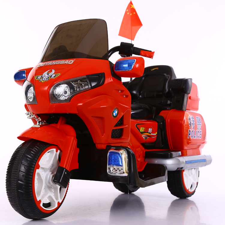 高档儿童电动摩托车三轮车双驱动充气轮大电瓶超大号警车2-10岁电