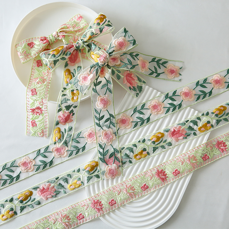 新中式刺绣织带母亲节鲜花花束缎带礼物礼盒丝带手工彩带花艺绑带