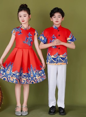 儿童合唱演出服小学生诗歌朗诵比赛幼儿园男女童中国风主持人礼服