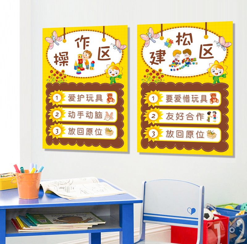 幼儿园区角牌区域规则自粘墙贴纸阅读益智美工科学区墙面布置装饰