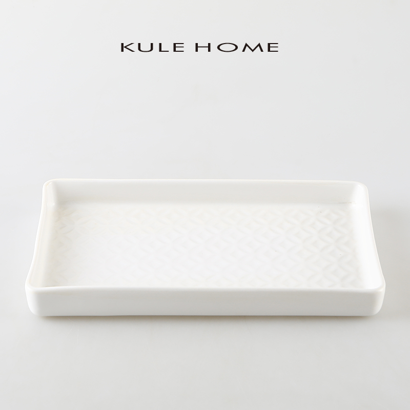 KULE HOME 陶瓷托盘盘子长盘创意餐具家用点心长盘餐盘长方形托盘