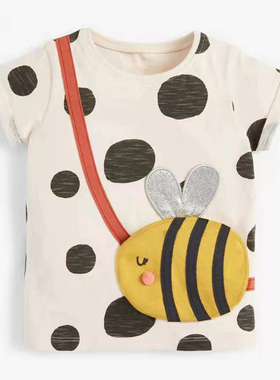 女童短袖t恤纯棉上衣儿童宝宝夏季童装2023卡通半袖波点小蜜蜂5岁