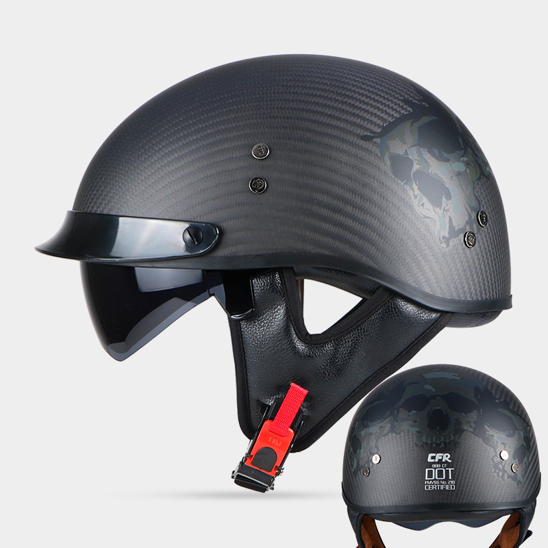 新复古半盔碳纤维头盔男摩托车冬季瓢盔女士防风电动车安全帽3C认
